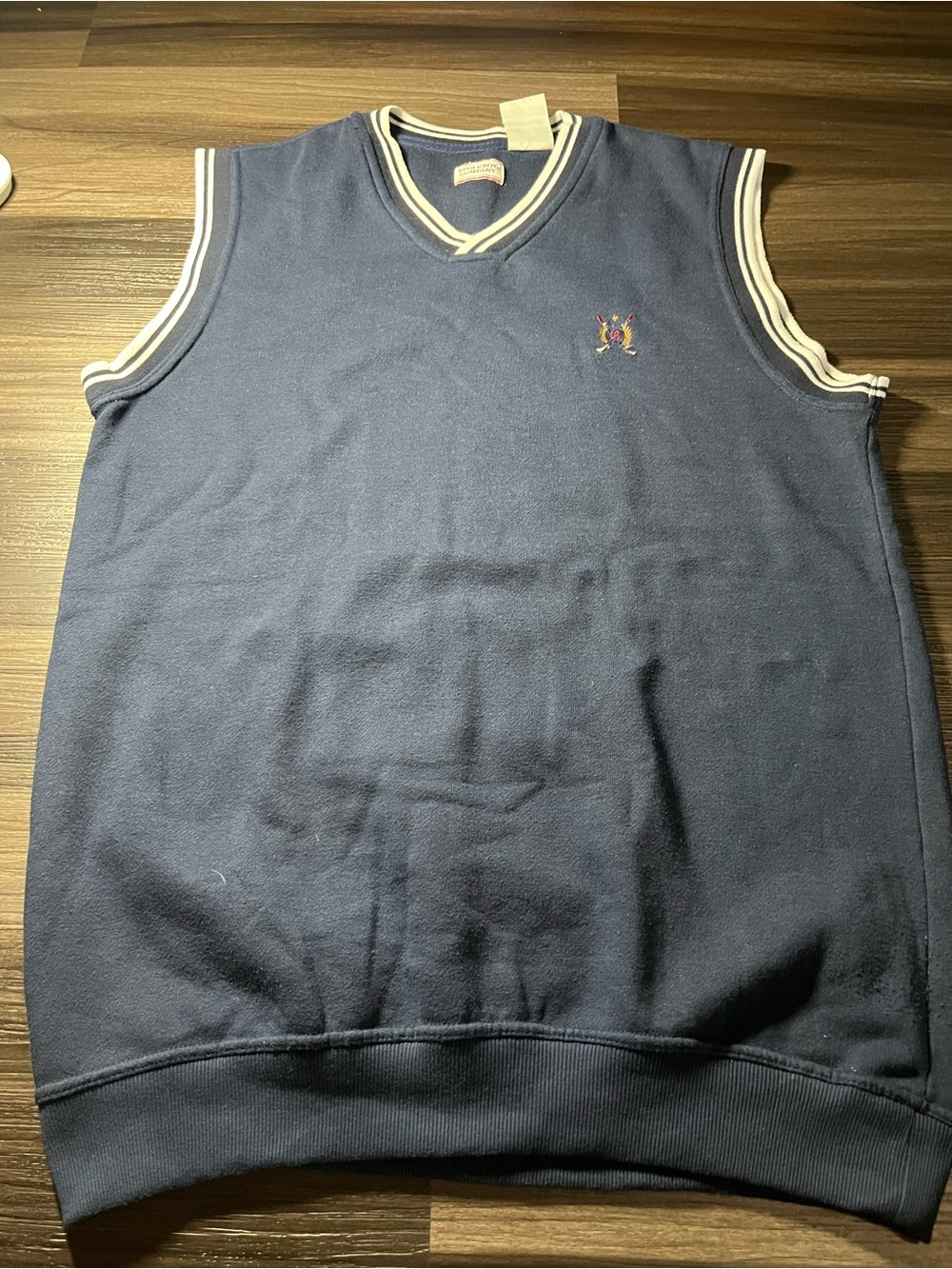 Vintage Bugle Boy Navy With White Accents V-Neck Golf Sweater Vest Mens Sz M